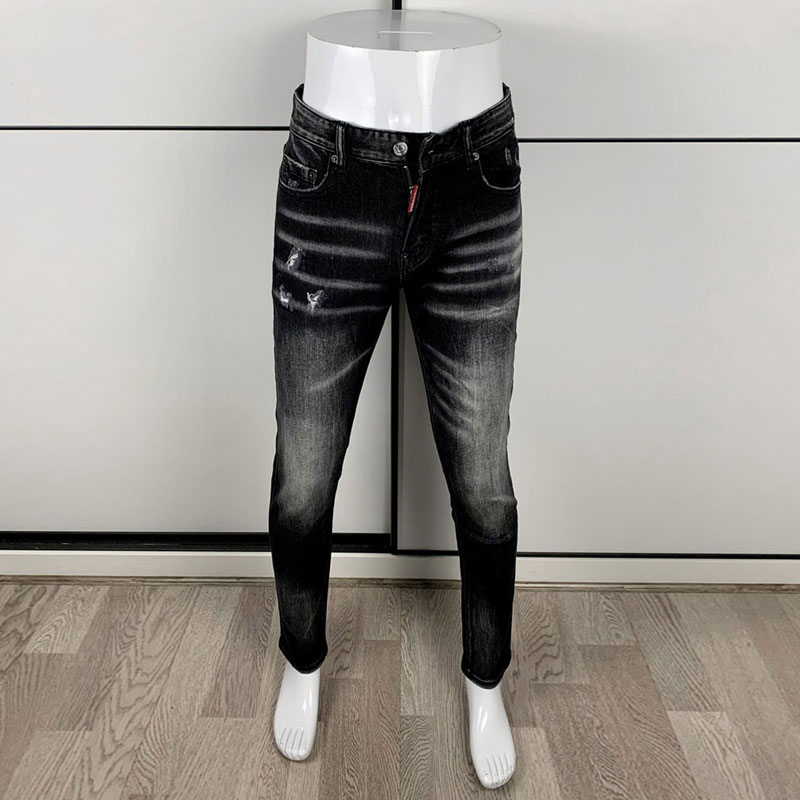 Men'S Fashion Grey Jeans - Moda uliczna Męskie obcisłe czarne szare