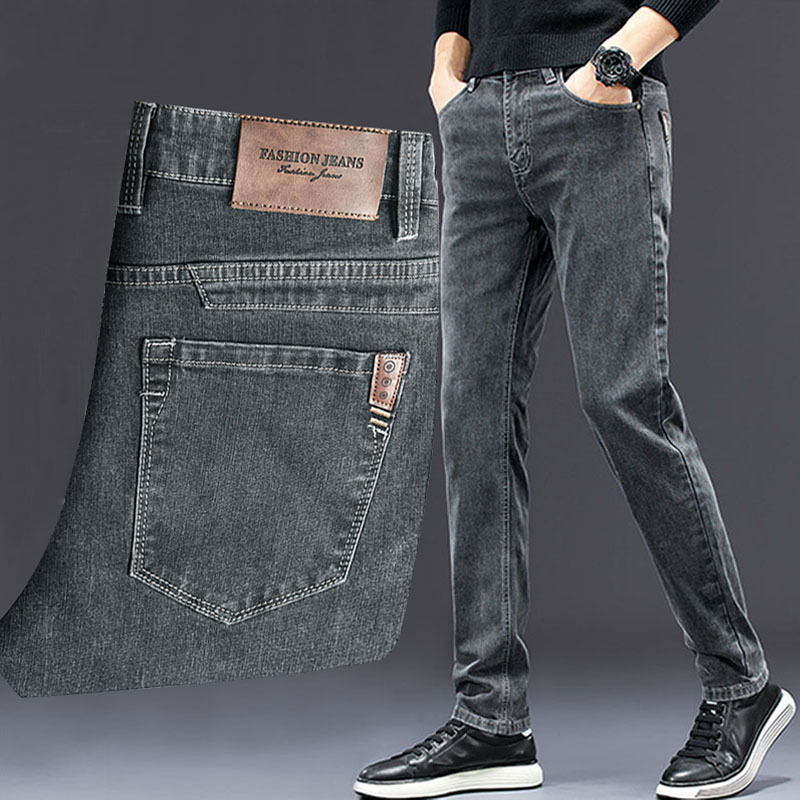 Men'S Fashion Grey Jeans - Męskie dopasowane dżinsy 2024 jesienne nowe