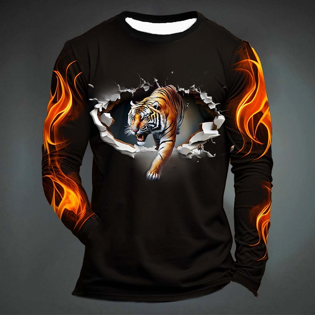 Mens Fashion Clothes - Zabawna koszulka męska z tygrysim nadrukiem,