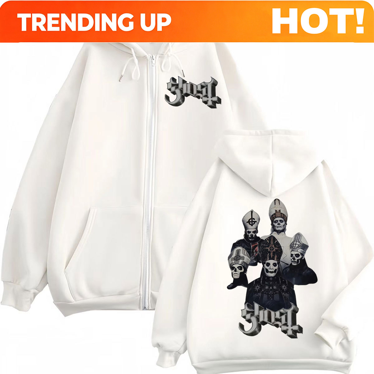 Mens Fashion Zip Up Hoodies - Wyprzedaż! Bluza z kapturem Ghost Band